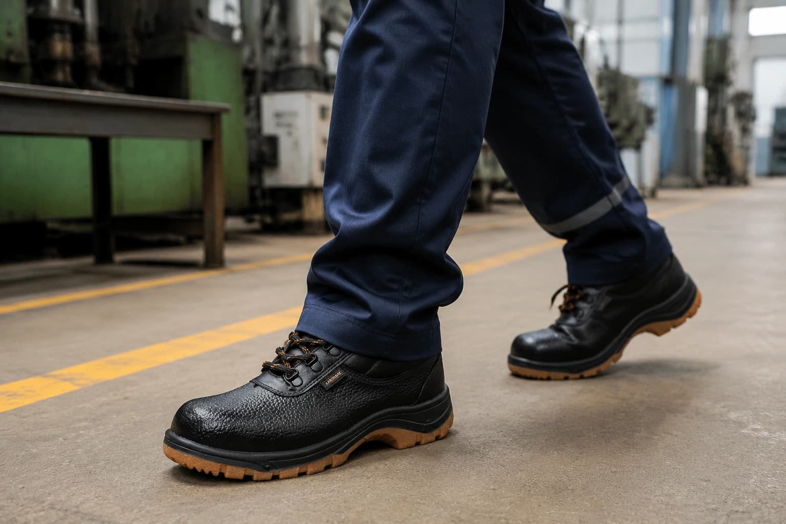 Man wearing Lakhani safety shoes for industrial workers